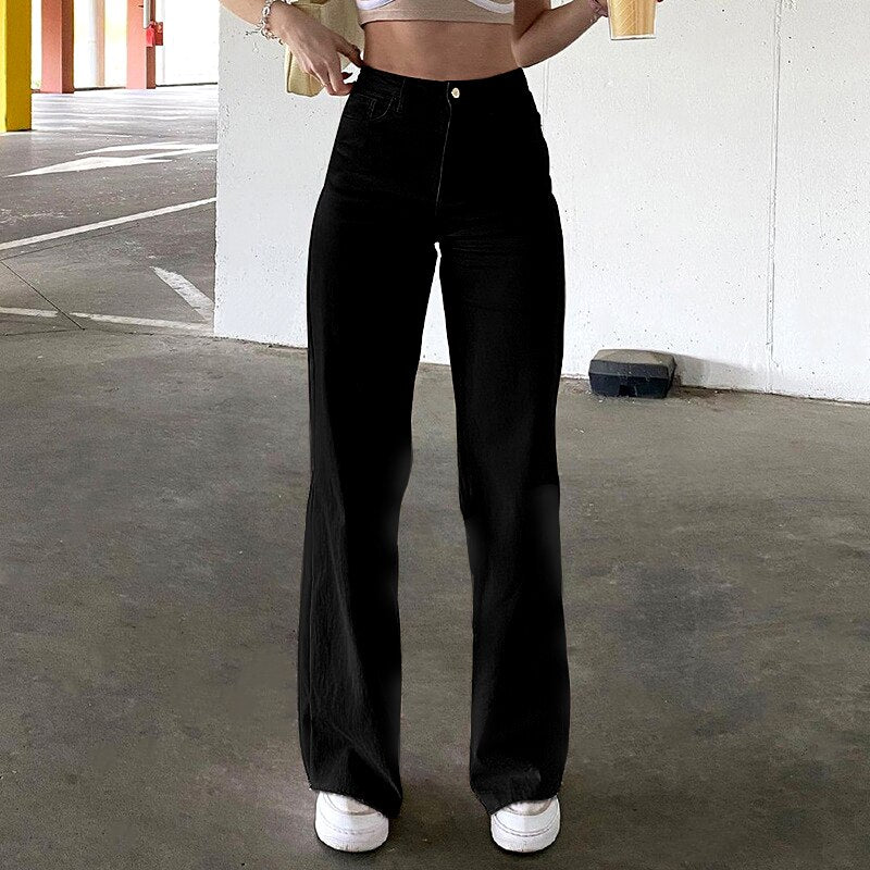 swvws Low Waist Straight Pants Women Casual Trousers Wide Leg Pants Solid Slim Trousers Women Stretch Jeans Fashion Pantalones