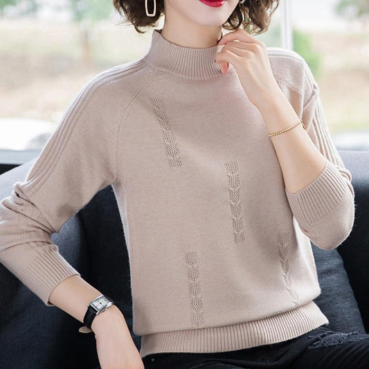 swvws PEONFLY Turtleneck Sweater Autumn Winter Knitted Pullovers Women Sweaters Casual Loose Long Sleeve Solid Color Female Jumper