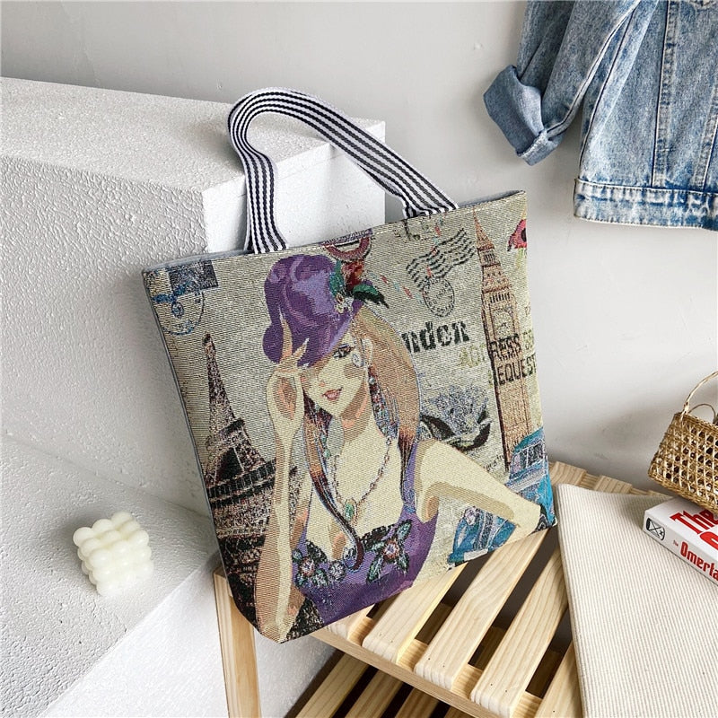 swvws  Fashion Folding Women Big Size Handbag Tote Ladies Casual Flower Printing Canvas Graffiti Shoulder Bag Beach Bolsa Feminina