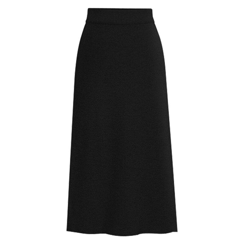 swvws Knitted Pleated Skirt Long Women  Autumn Winter Warm Skirts Womens Thicken High Waist Knit Skirt Female A-Line Slim Skirts