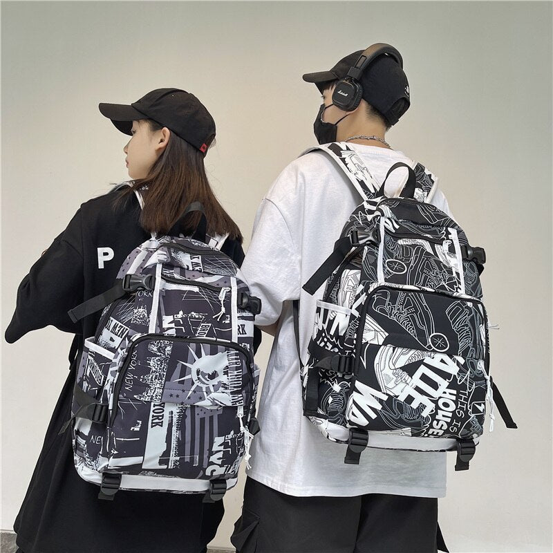 swvws Harajuku Girl Male School Bag Female Graffiti Print Men Backpack Women Book Boy Bag Nylon Ladies Fashion Laptop Backpack Student