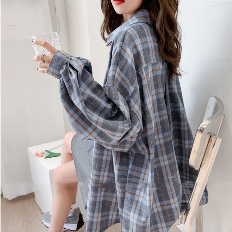 swvws Basic Plaid Shirts Popularspring Couples Stylish 3XL All-Match Unisex Fashion Casual Loose Pockets Korean Style Daily Retro