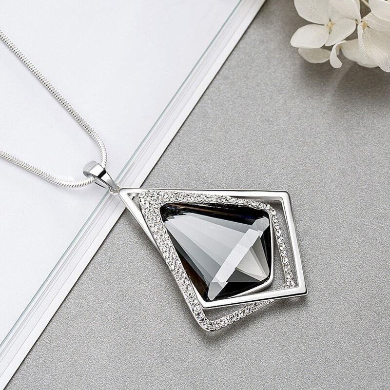 swvws Long Black Crystal Necklaces & Pendants Fashion Gold Silver Color Chain Rhinestone Geometric  Necklace Jewelry For Women