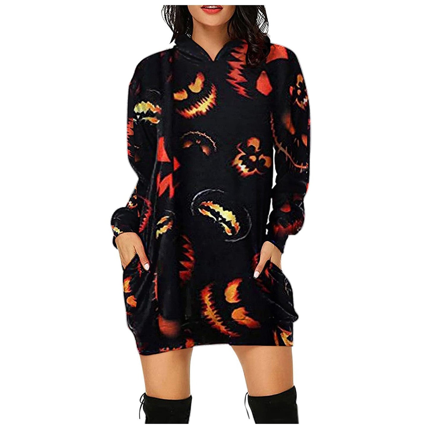 swvws Halloween Hoodies Women Loose Long Hoodie Casual Halloween Printed Hooded Sweatshirts Student's Autumn Winter Baggy Pullover Oversized Hoodie