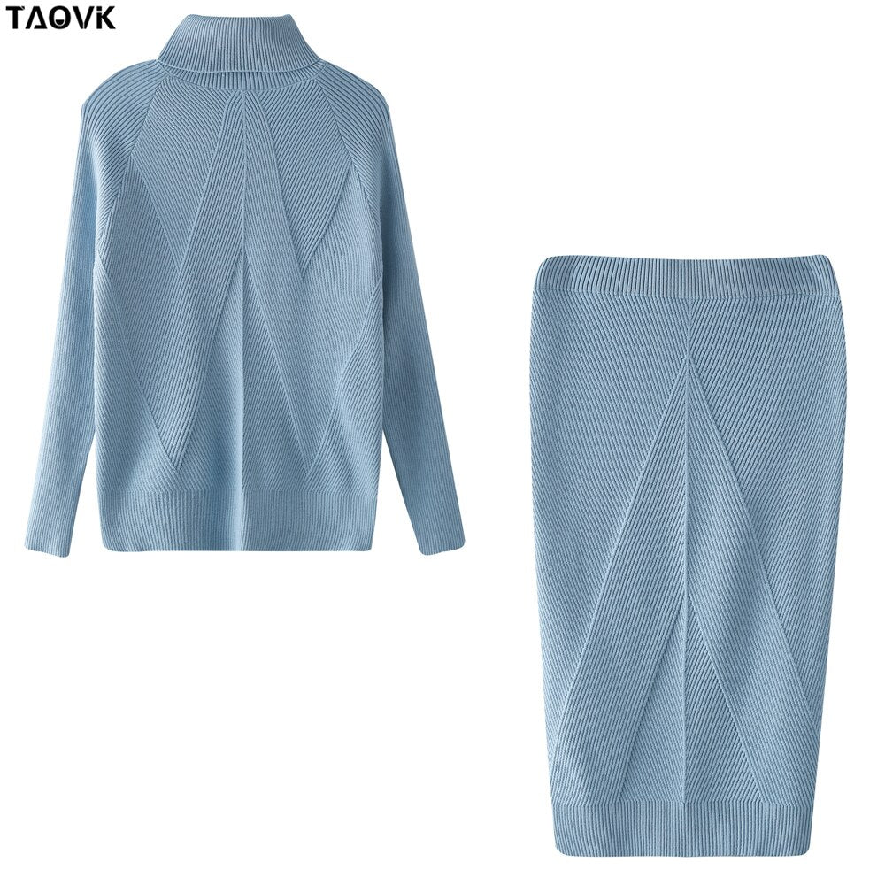 swvws Autumn Women's Costume Knitted  Tracksuit  Sweater + Slim Skirt Two-Piece Set