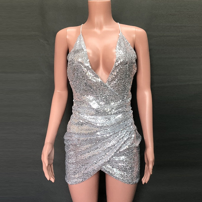 Townlike Backless Sexy Party Sequin Dress Women Glitter Club Bodycon Mini Dress Summer Spaghetti Strap Christmas Dress Vestidos