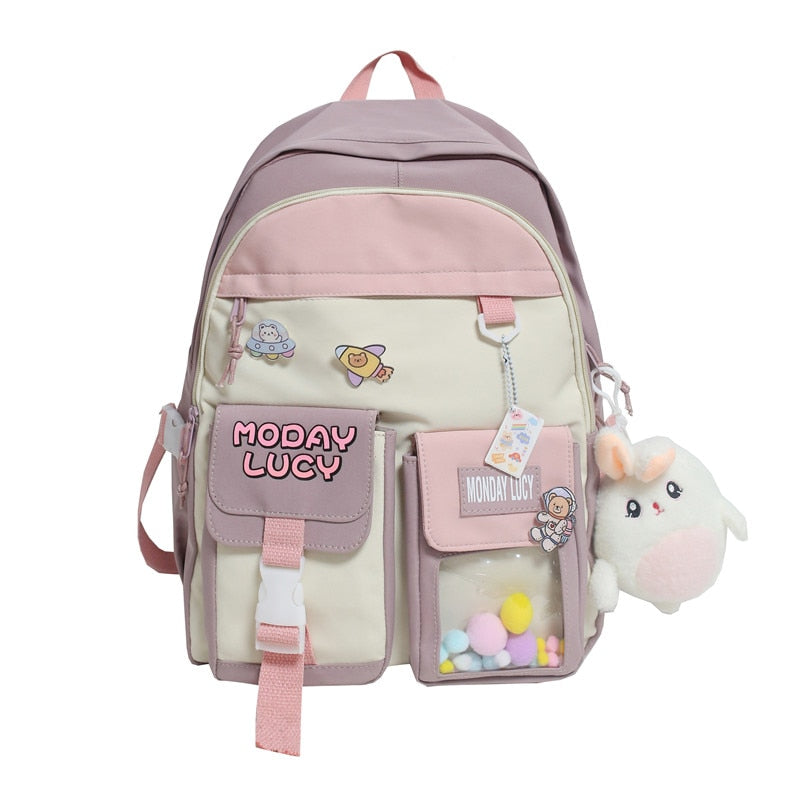 swvws Women Cute Backpack High Capacity Female Harajuku School Bag College Lady Kawaii Cartoons Backpack Fashion Book Girl Bag Student