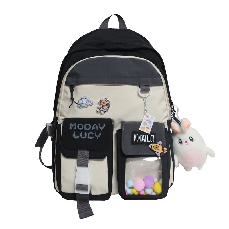 swvws Women Cute Backpack High Capacity Female Harajuku School Bag College Lady Kawaii Cartoons Backpack Fashion Book Girl Bag Student