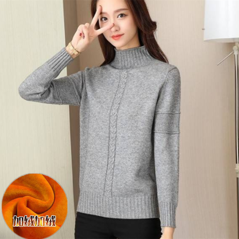 swvws PEONFLY Korean Style Turtleneck Sweater Women Solid Elastic Knitted Soft Pullover Sweater Female Fashion Pullovers Jumper