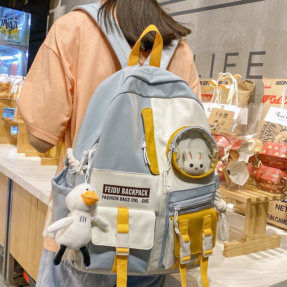 Female Harajuku Nylon Bag Kawaii Girl College Student Backpack Waterproof Fashion Ladies School Bag Book Women Cute Backpack New