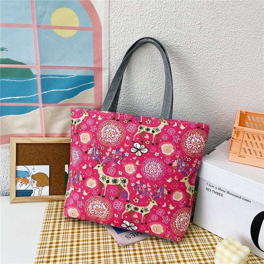 swvws  Fashion Folding Women Big Size Handbag Tote Ladies Casual Flower Printing Canvas Graffiti Shoulder Bag Beach Bolsa Feminina