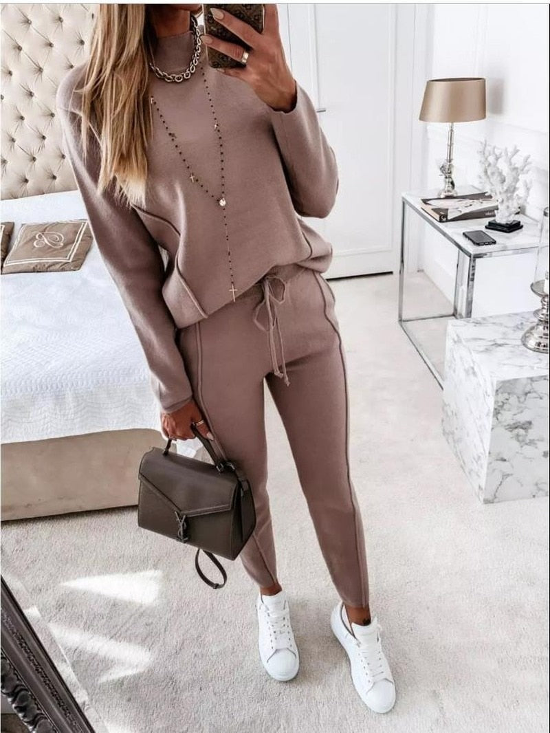 swvws Winter Autumn Women Knitted Settwo Piece Set Tracksuit Velvet Oversize Female Ropa De Chandal Mujer Invierno Casual Jogging Suit