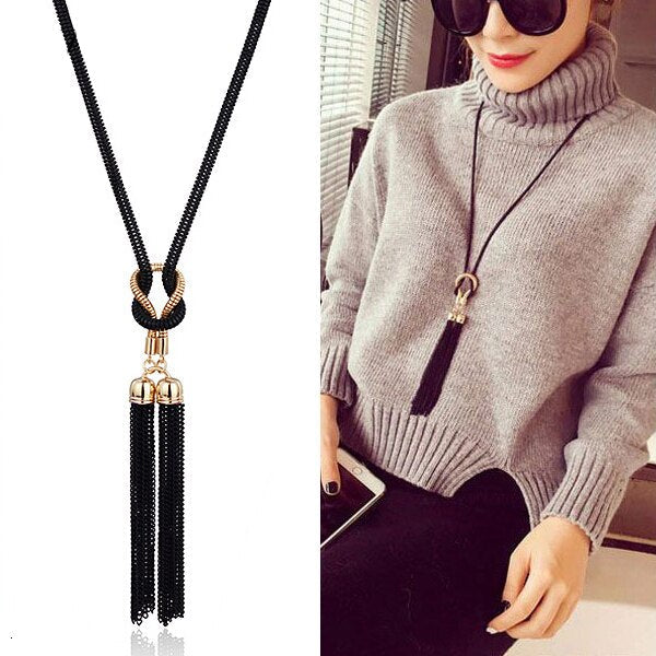 swvws Long Black Crystal Necklaces & Pendants Fashion Gold Silver Color Chain Rhinestone Geometric  Necklace Jewelry For Women