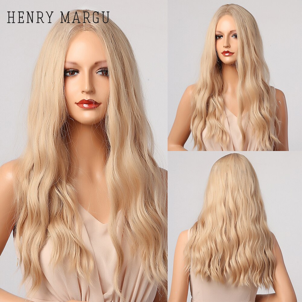 Long Ombre Brown Light Ash Platinum Blonde Wavy Wigs Cosplay Party Synthetic Wig for Women High Temperature Fibre