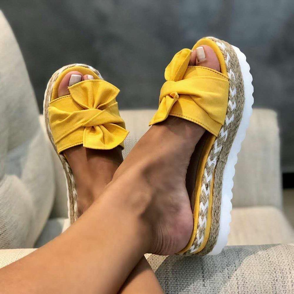 swvws Slippers Women Sandals Platform Sandals Shoes Women Bow  Summer Sandals Slipper Indoor Outdoor Flip-flops Beach Shoes Female