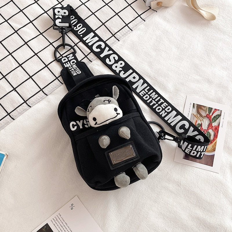 swvws Cute Plush Toy Inside Chest Bag For Women Casual Canvas Bag Women Crossbody Bags Letter Print Strap Shoulder Bag Women Bolso Sac