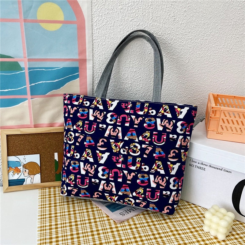 swvws  Fashion Folding Women Big Size Handbag Tote Ladies Casual Flower Printing Canvas Graffiti Shoulder Bag Beach Bolsa Feminina