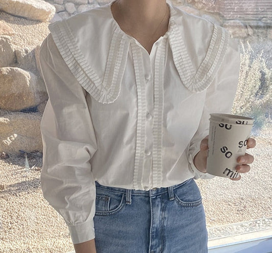 swvws Vintage Puff Long Sleeve Women's White Shirt Turn-Down Collar Loose Woman Blouses Tops Spring New OL Office Shirt Blusas 13792