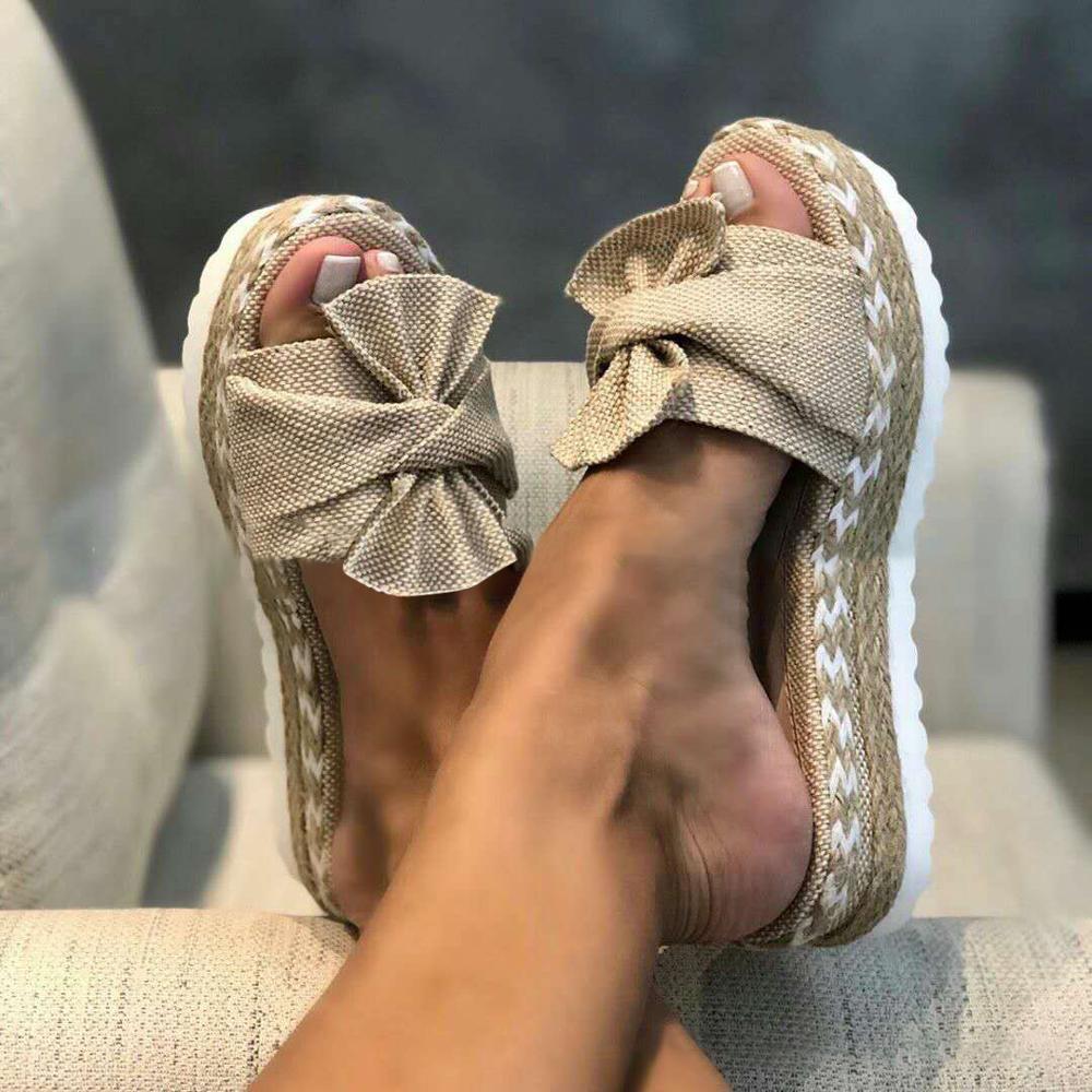 swvws Slippers Women Sandals Platform Sandals Shoes Women Bow  Summer Sandals Slipper Indoor Outdoor Flip-flops Beach Shoes Female