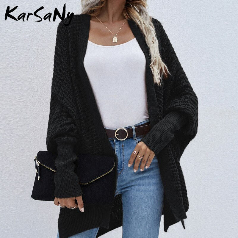 swvws Women Oversized Cardigan Knitted Coat Autumn Oversize Sweater Bat Sleeve Women's Knitted Jacket Loose Oversize Cardigan Women