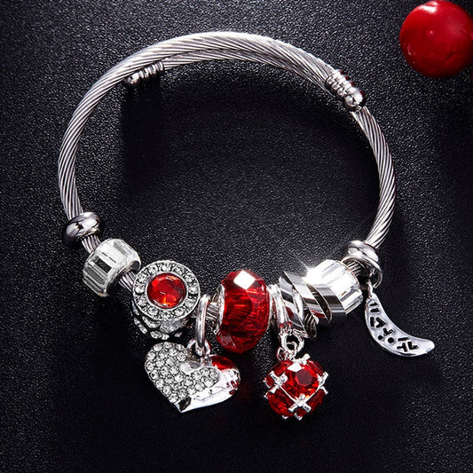 swvws Love Heart DIY Bracelet Crystal Bead Charms Bracelets & Bangles Fashion Indian Jewelry Steel Chain Wristband Brand Gift