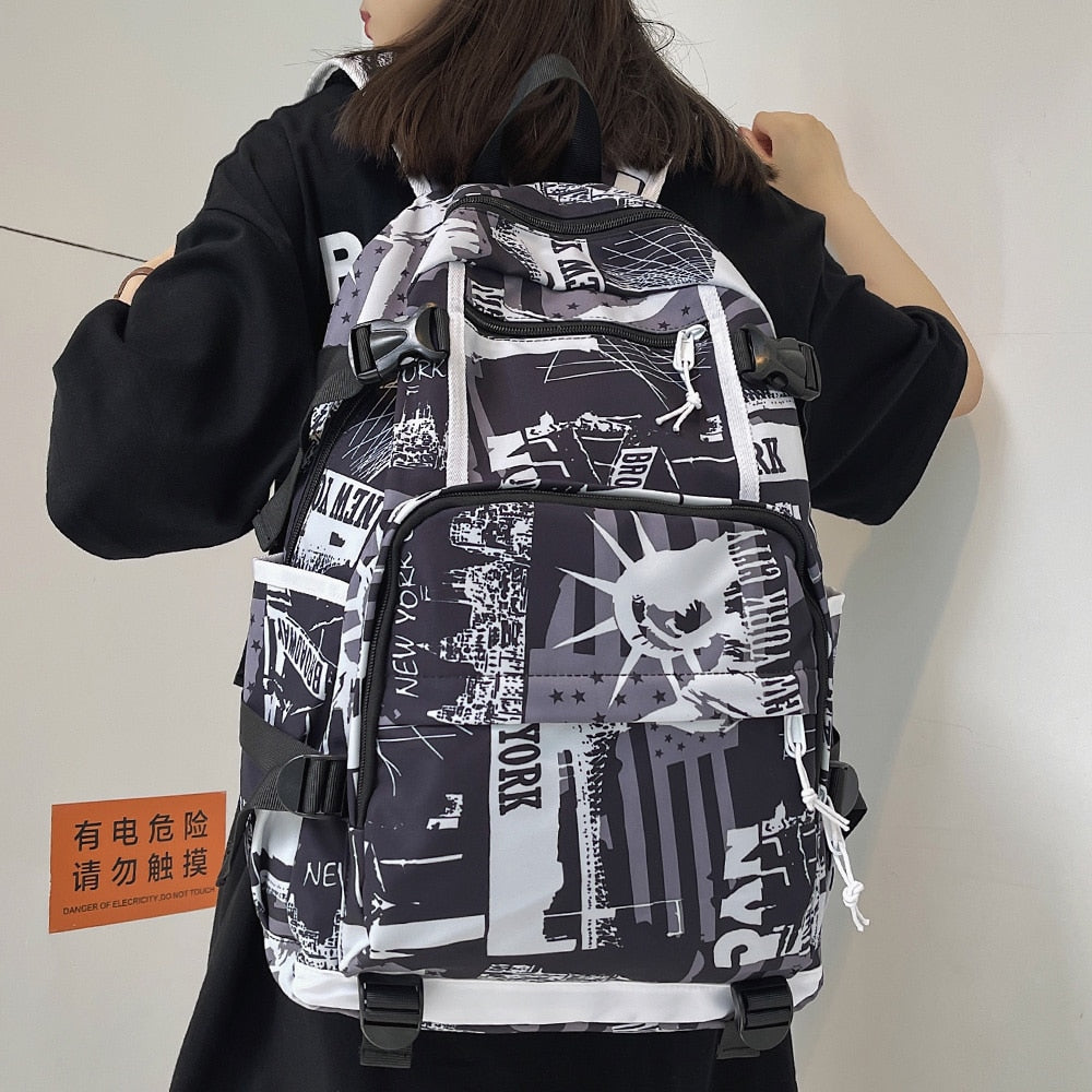 swvws Harajuku Girl Male School Bag Female Graffiti Print Men Backpack Women Book Boy Bag Nylon Ladies Fashion Laptop Backpack Student