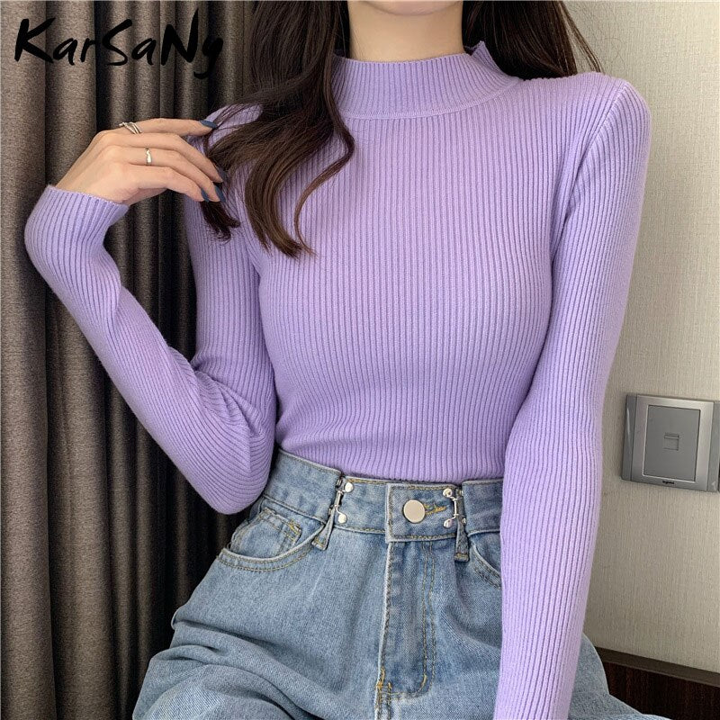 Back To School Autumn Women Sweaters And Pullovers Turtleneck Slim Women's Jumper White Knitted Tops Winter Ladies Sweater Woman  Korean