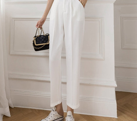 swvws High Waist Casual Blue Pants Female Pocket Zipper Apricot Suit Pants Women Autumn  Straight Loose White Trousers S-XL