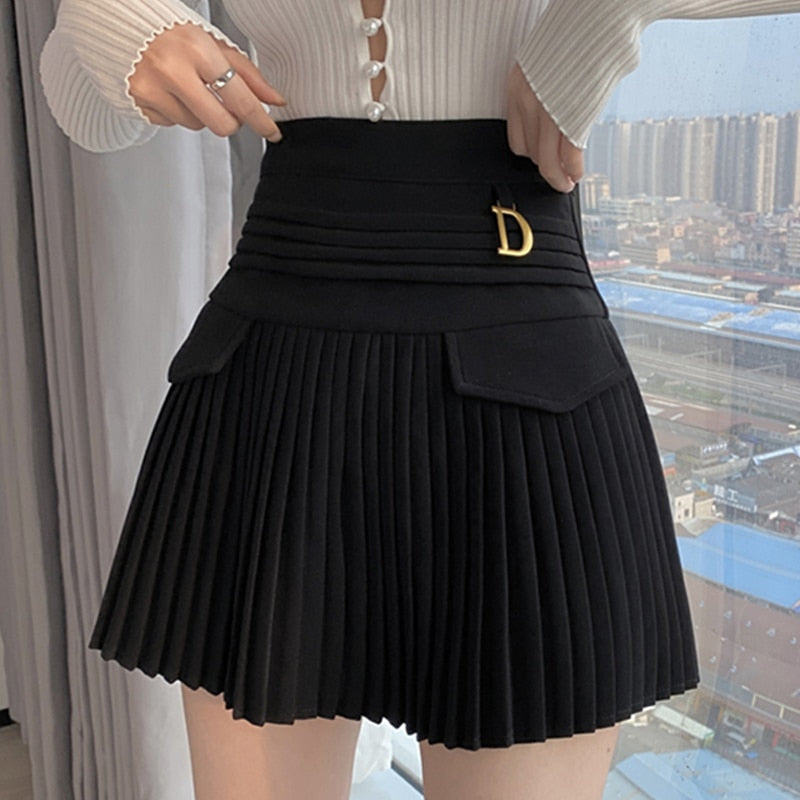 swvws Pleated Mini Skirt Women Summer Short Lace Trim Skirts Female Preppy Style Khaki High Waist Skirt Girl School Uniform Miniskirt