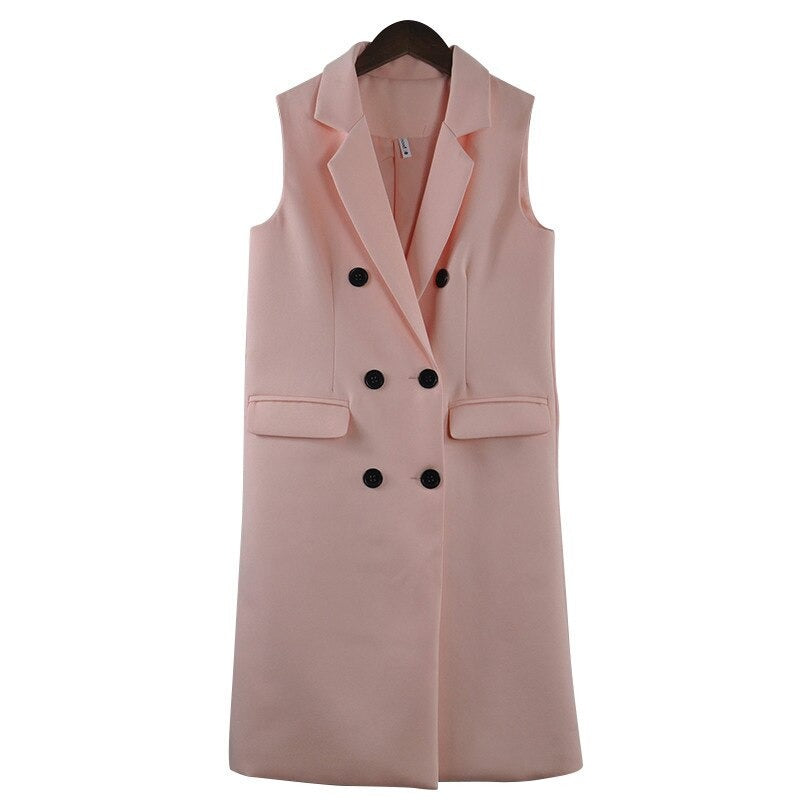 swvws New Fashion  Women Autumn Vest Red White Pink And Yellow Lapel Solid Color Vest Coat