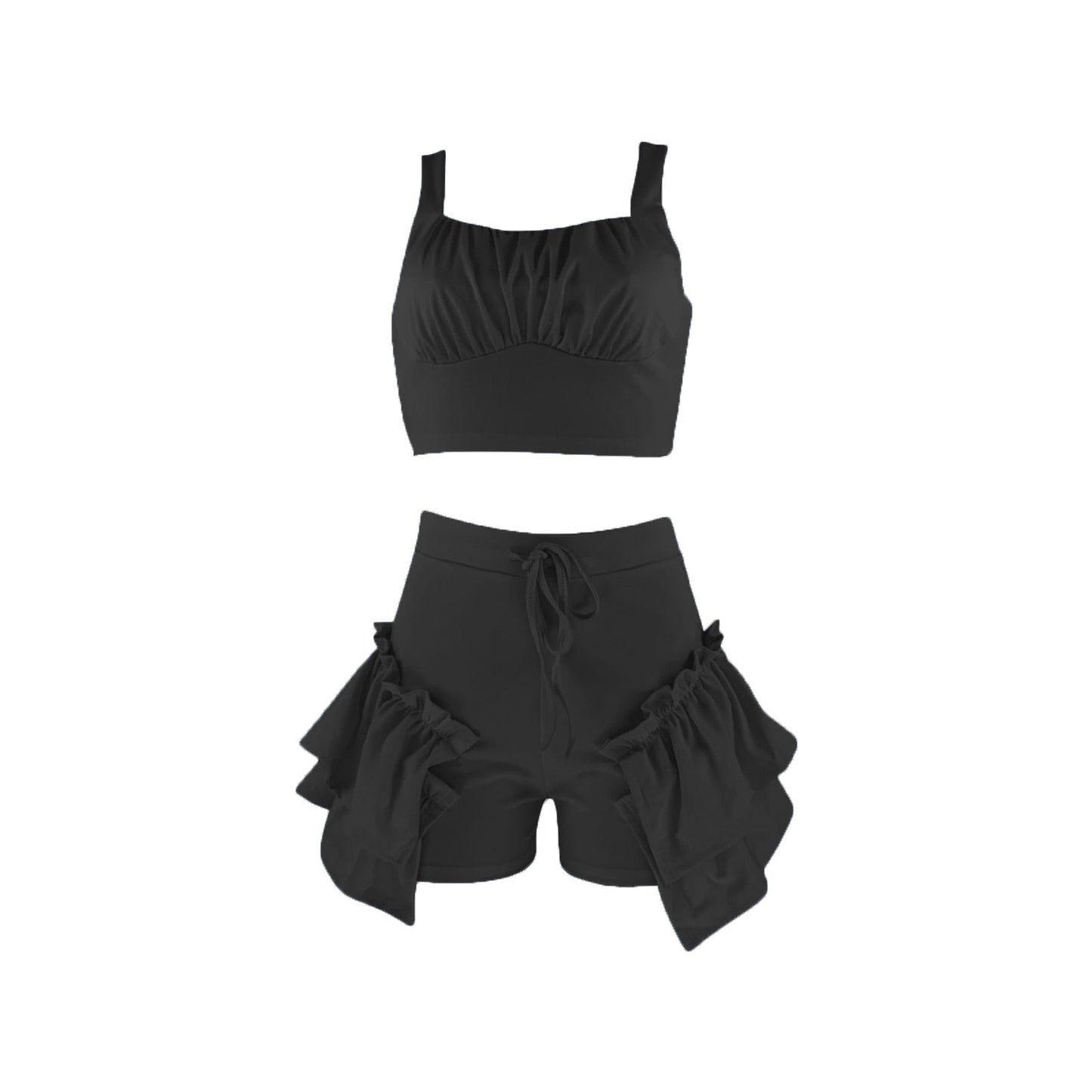 swvws Sexy Ruffles Shorts And Crop Top Women Summer 2 Piece Sets Fashion Club Vacation Outfits  Items