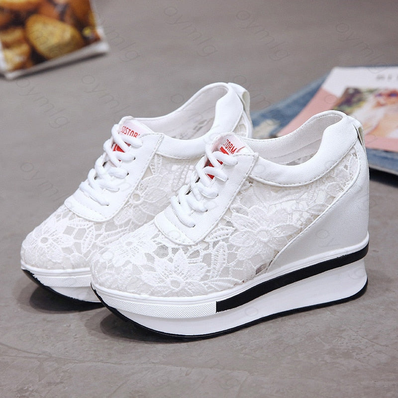 Wenkouban Christmas Gift Hot Sales 2023 Summer New Lace Breathable Sneakers Women Shoes Comfortable Casual Woman Platform Wedge Shoes