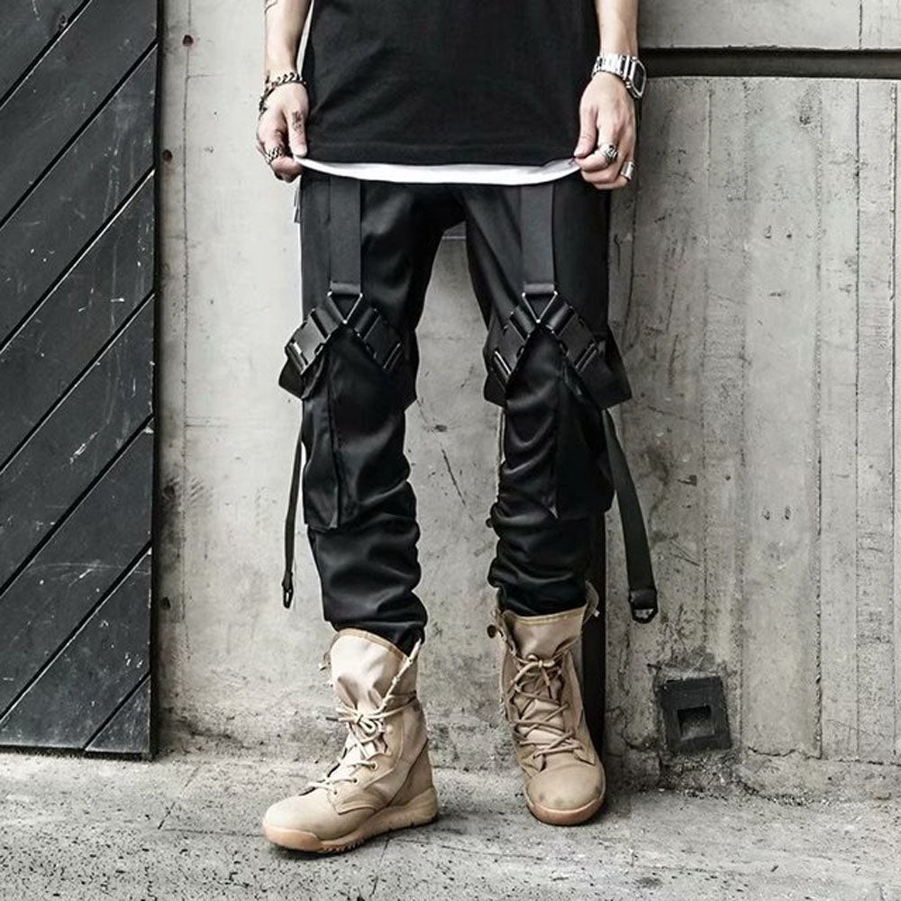 swvws Mens Vintage Hip Hop Style Baggy Jeans Joggers Cargo Pants For Men Casual Hip Hop Hit Color Pocket Male Trousers Sweatpants Streetwear Ribbons Techwear Pants