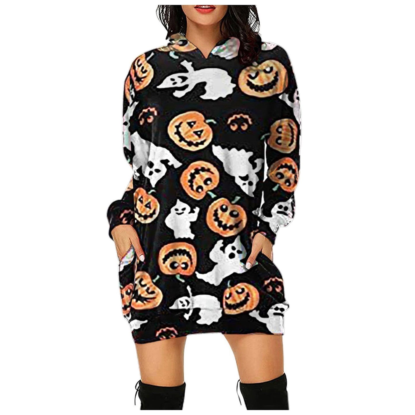 swvws Halloween Hoodies Women Loose Long Hoodie Casual Halloween Printed Hooded Sweatshirts Student's Autumn Winter Baggy Pullover Oversized Hoodie