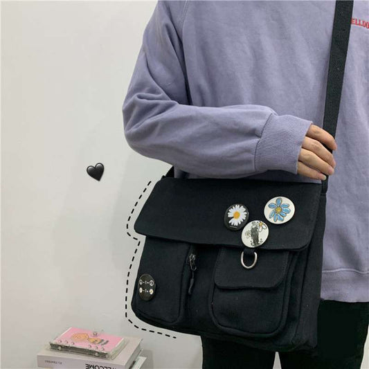 swvws New Japanese High School Girls Canvas Bag Simple Large Capacity Crossbody Bags Women Multi-pockets Shoulder Bag Satchels Bolsos