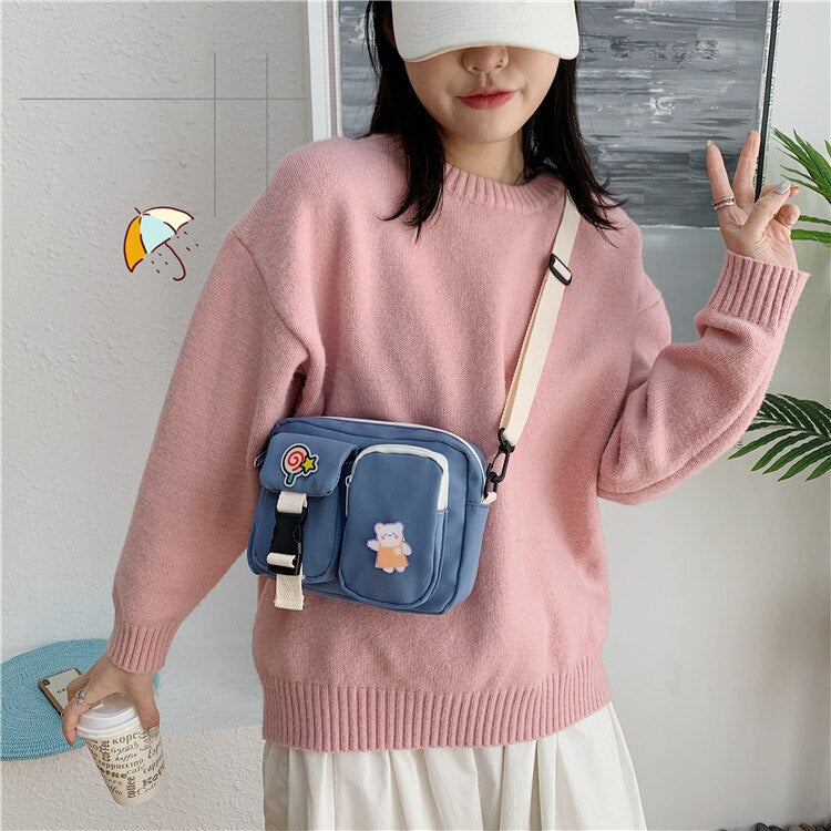 swvws  Japanese Style Kawaii Bag For Women Small Crossbody Bags Women New Fashion Nylon Bag Ladies Shoulder Bag Mobile Phone Bags