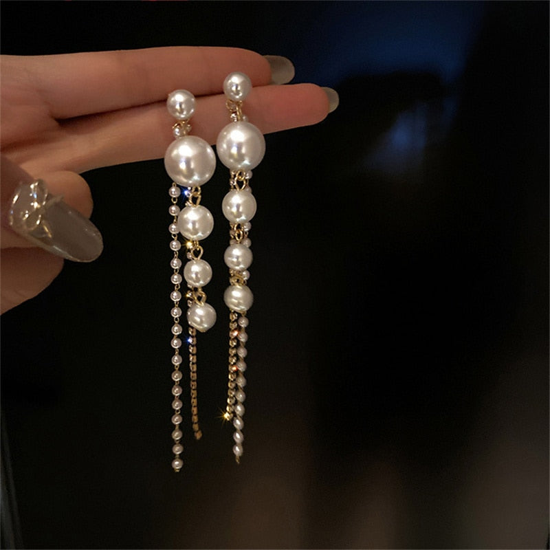 swvws New  Trend Big Pearls Women's Earrings Geometry Crystal Gold Color Dangle Drop Earing for Woman Korean Style Fashion Jewelry