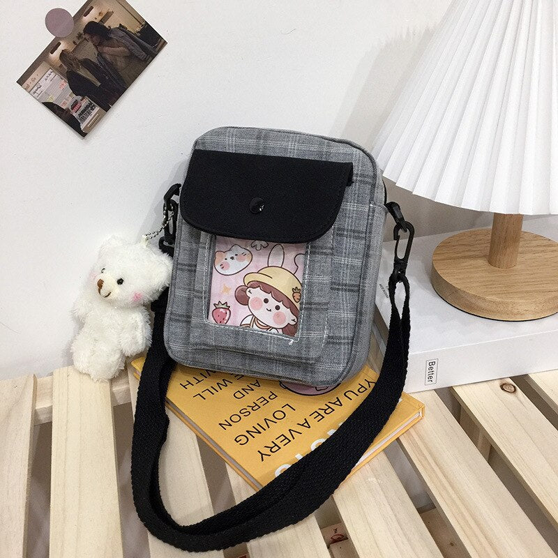 swvws  Japanese Lovely Small Bag Women Plaid Flap New Crossbody Bags Girls Nylon Shoulder Bag Bolsa Feminina Transparent Pocket Bags