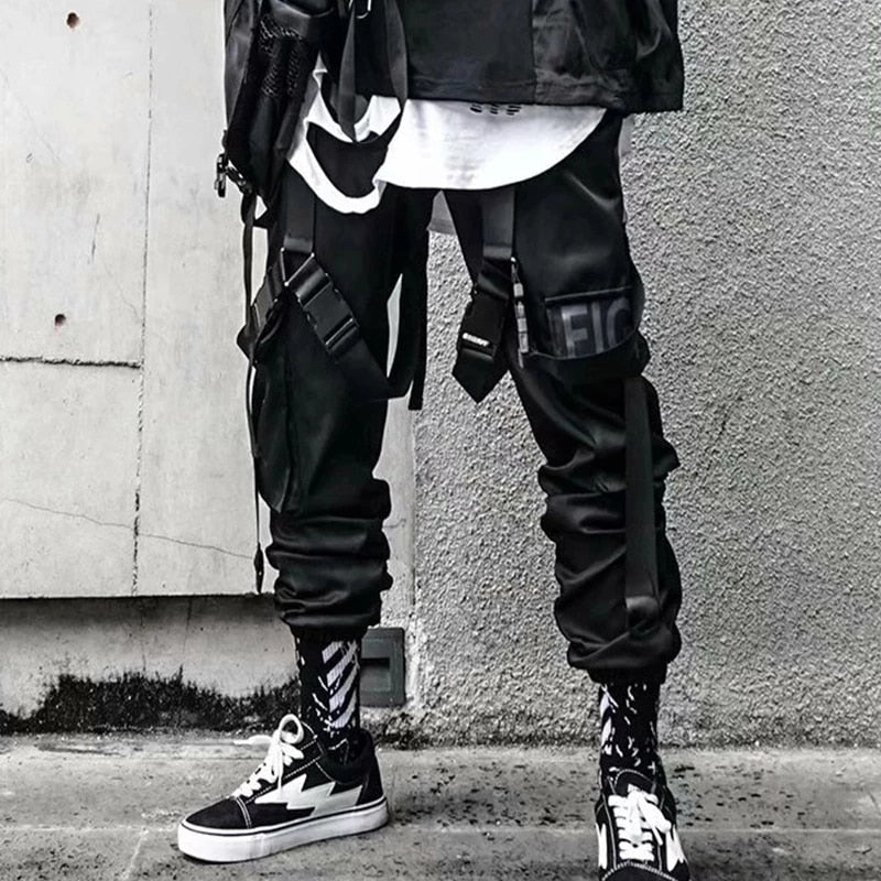 swvws Mens Vintage Hip Hop Style Baggy Jeans Joggers Cargo Pants For Men Casual Hip Hop Hit Color Pocket Male Trousers Sweatpants Streetwear Ribbons Techwear Pants