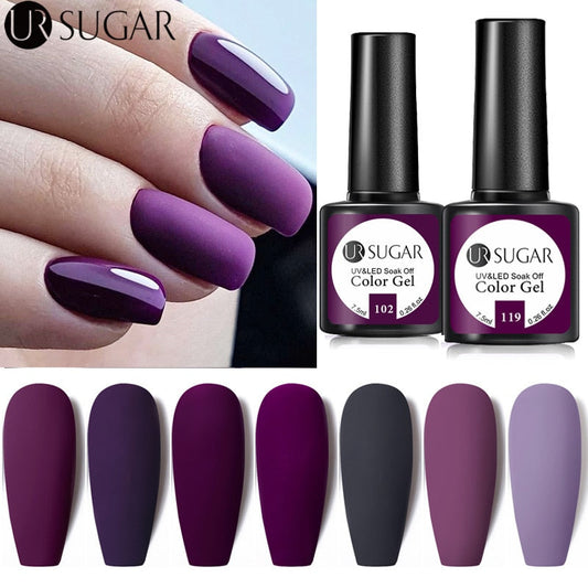 swvws  7.5Ml Purple Color Gel Nail Polish Matte Top Coat Semi Permanent Soak Off Nail Art UV Gel Varnish All For Manicure