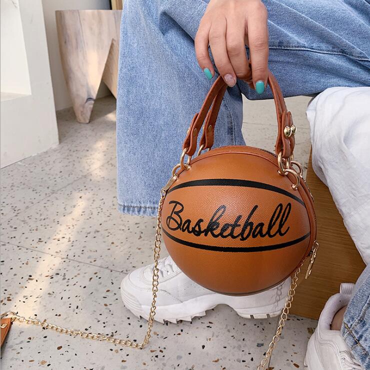 swvws Bake To School Small Personality Basketball Hand Bag Fashion Women Chains Handbag Creative Letter Shoulder Messenger Bag Female Mini Round Tote