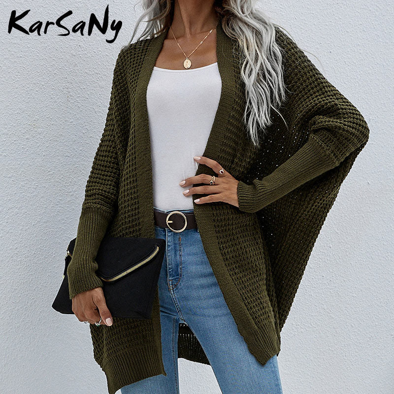 swvws Women Oversized Cardigan Knitted Coat Autumn Oversize Sweater Bat Sleeve Women's Knitted Jacket Loose Oversize Cardigan Women