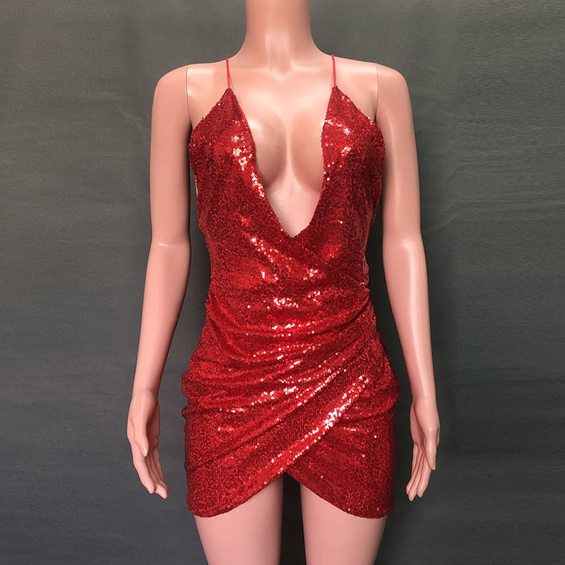 Townlike Backless Sexy Party Sequin Dress Women Glitter Club Bodycon Mini Dress Summer Spaghetti Strap Christmas Dress Vestidos