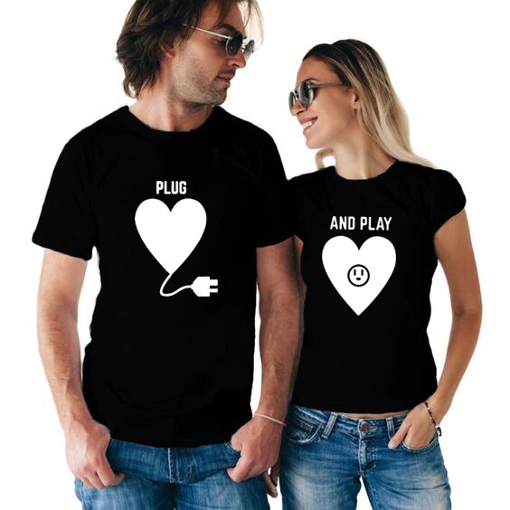 swvws Lovers Korean Harajuku Ulzzang Matching Couples Shirts Summerhusband Wife Clothes Love Plug And Play Couple T Shirt