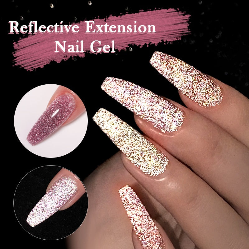 swvws  15Ml Reflective Glitter Acrylic Gel Extension Soak Off 3 In 1 Dark Flashy Nail Art Quick Building Finger Extend Gel