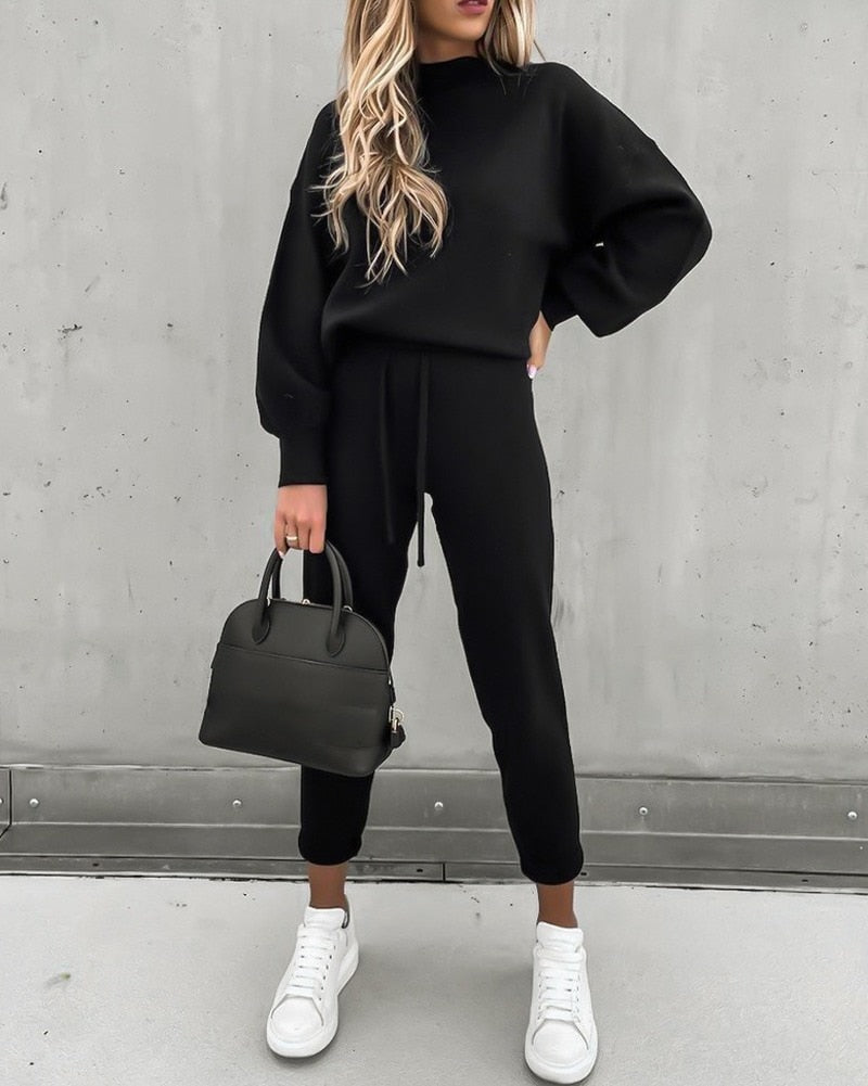 swvws Winter Autumn Women Knitted Settwo Piece Set Tracksuit Velvet Oversize Female Ropa De Chandal Mujer Invierno Casual Jogging Suit