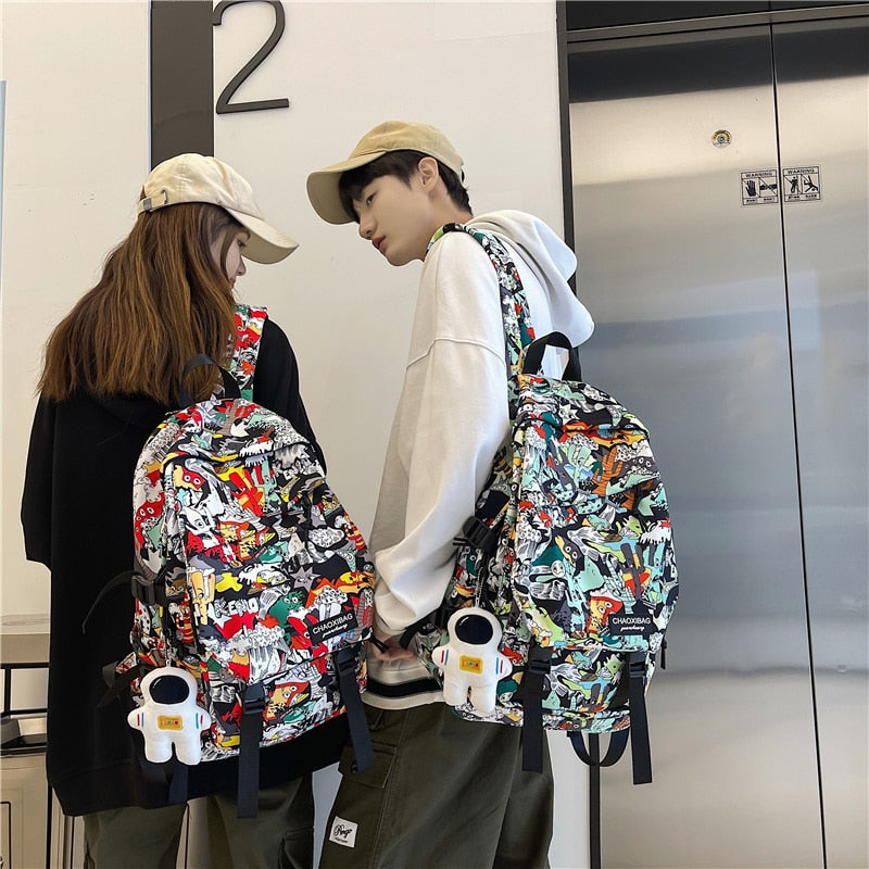 swvws Harajuku Girl Male School Bag Female Graffiti Print Men Backpack Women Book Boy Bag Nylon Ladies Fashion Laptop Backpack Student