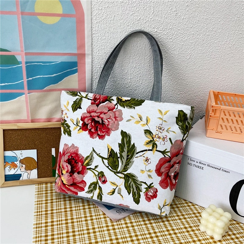 swvws  Fashion Folding Women Big Size Handbag Tote Ladies Casual Flower Printing Canvas Graffiti Shoulder Bag Beach Bolsa Feminina