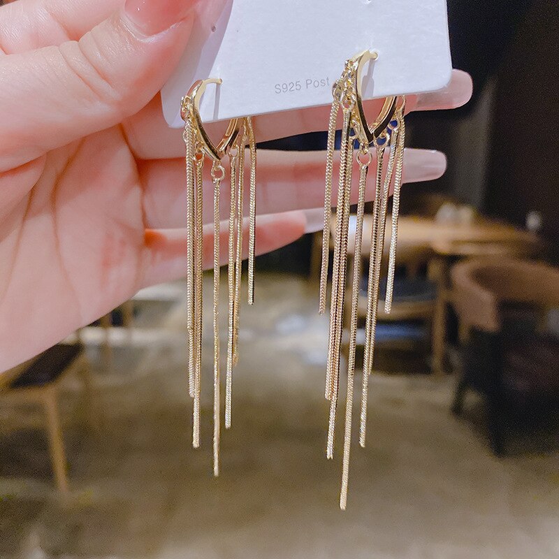 swvws Fashion Stars Tassel Dangle Earrings for Women  New Korean Gold Color Metal Punk Long Chains Crystal Earings Femme Jewelry