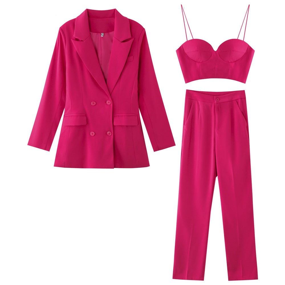 swvws Women Suits Female Pant Suits Office Lady Formal Business Set Uniform Work Wear Blazers Camis Tops And Pant 3 Pieces Set